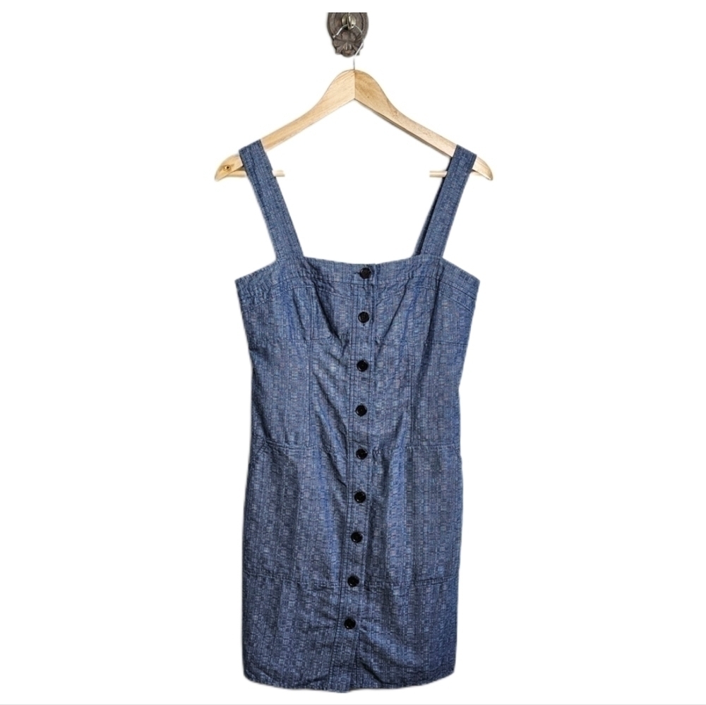 Derek Lam boho blue button down strappy midi shift dress size 10